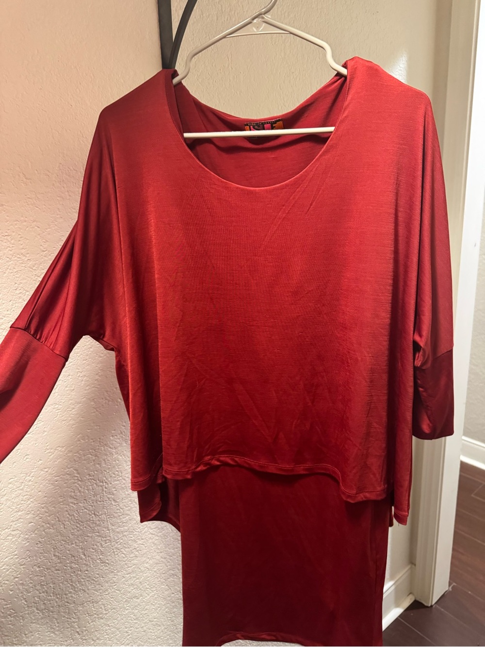 Women's Red Long-Sleeve Layered Dress